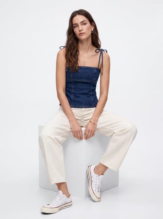 Junna Slim Fit Askılı Dark İndigo Crop Bluz
