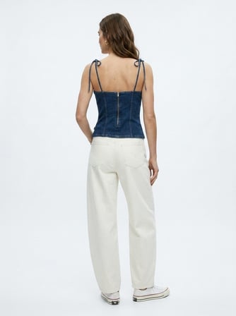 Junna Slim Fit Askılı Dark İndigo Crop Bluz