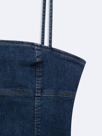 Junna Slim Fit Askılı Dark İndigo Crop Bluz