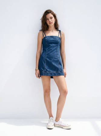 Nınna Askılı Mid Indigo Mini Elbise