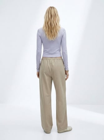 Relaxed Fit Tencel Beli Bağlamalı Açık Bej Pantolon