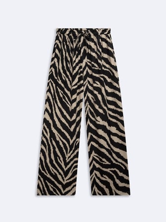 Zebra Desinli Geniş Paça Siyah Pantolon