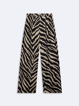 Zebra Desinli Geniş Paça Siyah Pantolon