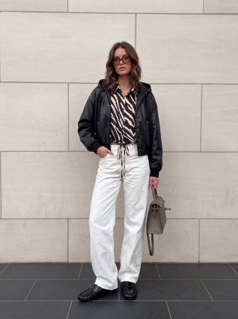 Regular Fit Zebra Desinli Beli Bağlamalı Siyah Gömlek