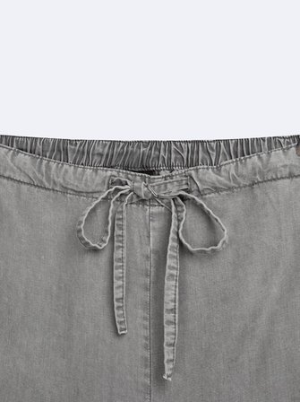 Ivana Relaxed Fit Beli Lastikli Gri Jean Pantolon