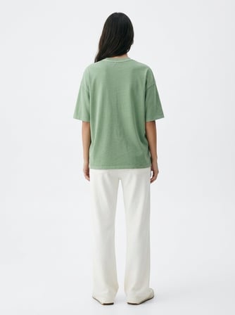 Relaxed Fit Faded Fabric Baskı Detaylı Yeşil T-shırt