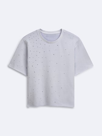 Baby Tee Faded Fabric Taş Detaylı Lila T-shırt