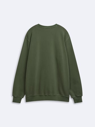 Regular Fit Faded Fabric Bisiklet Yaka Yeşil Sweatshırt