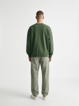 Regular Fit Faded Fabric Bisiklet Yaka Yeşil Sweatshırt