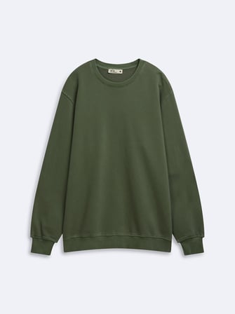 Regular Fit Faded Fabric Bisiklet Yaka Yeşil Sweatshırt