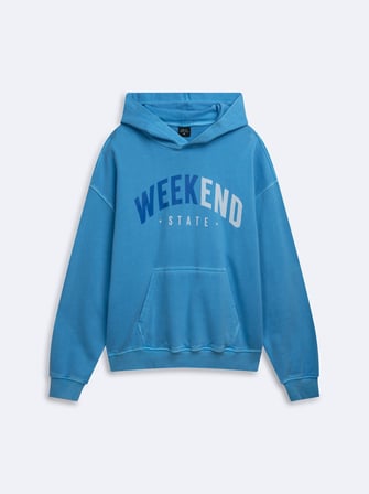 Relaxed Fit Faded Fabric Yazı Baskılı Mavi Sweatshırt