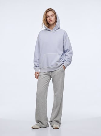 Regular Fit Faded Fabric Kapüşonlu Lila Sweatshırt