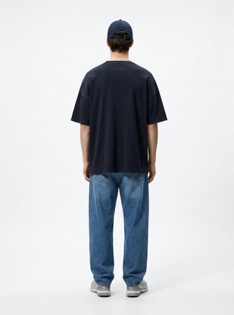 Relaxed Fit Faded Fabric Basic Lacivert T-shırt