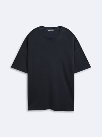 Relaxed Fit Faded Fabric Basic Lacivert T-shırt