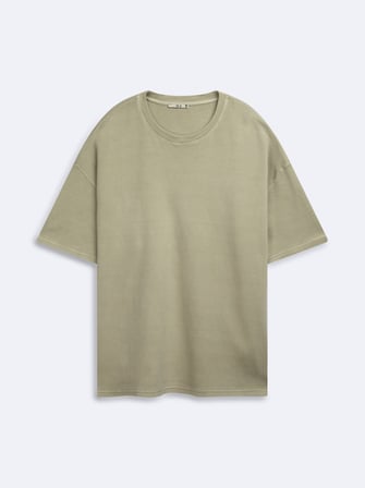 Relaxed Fit Faded Fabric Basic Yeşil T-shırt