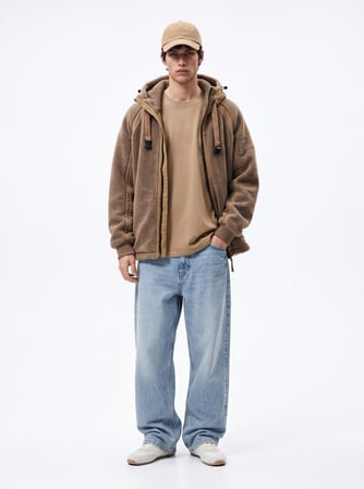 Relaxed Fit Faded Fabric Basic Bej T-shırt