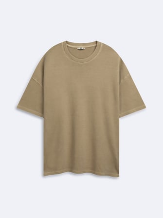 Relaxed Fit Faded Fabric Basic Bej T-shırt