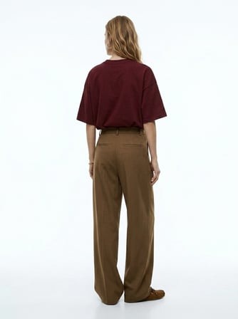 Relaxed Fit Yazı Baskılı Bordo T-shırt