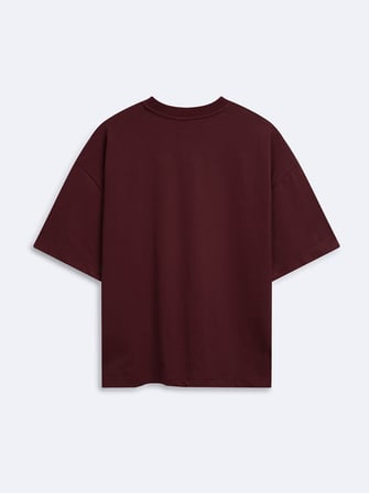 Relaxed Fit Yazı Baskılı Bordo T-shırt
