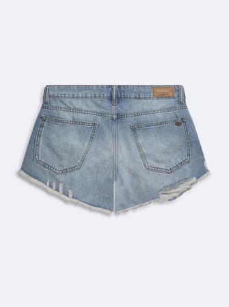 Alısıa Mini Distressed Mid Indigo Jean Şort