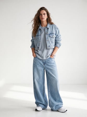 Merlına Crop Baskılı Light İndigo Jean Ceket