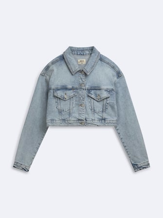 Merlına Crop Baskılı Light İndigo Jean Ceket