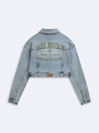 Merlına Crop Baskılı Light İndigo Jean Ceket