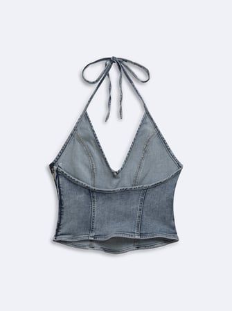 Lelıa Crop Bağlama Detaylı Light İndigo Jean Bluz