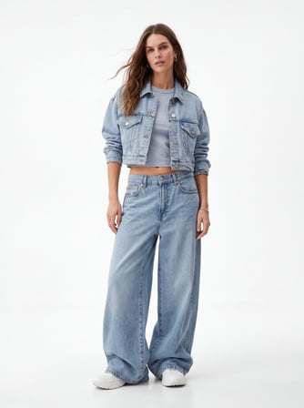 Arlına Wide Leg Orta Bel Light İndigo Jean Pantolon