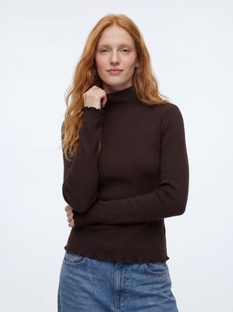 Slim Fit Boğazlı Yaka Kahverengi Sweatshırt
