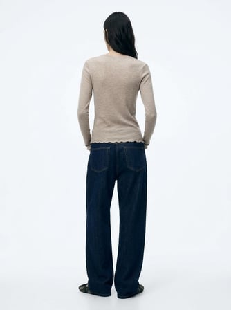 Slim Fit V Yaka Uzun Kollu Gri Sweatshırt