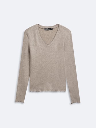 Slim Fit V Yaka Uzun Kollu Gri Sweatshırt