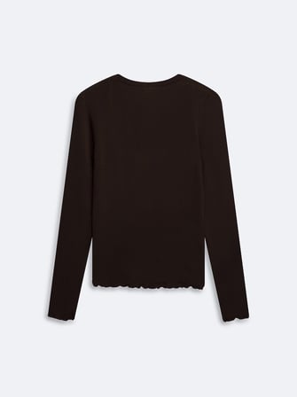 Slim Fit V Yaka Uzun Kollu Kahverengi Sweatshırt