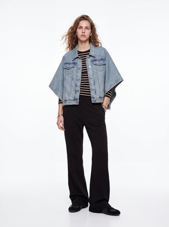 Slim Fit Çizgili Bisiklet Yaka Siyah Sweatshırt