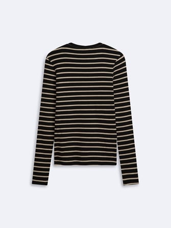 Slim Fit Çizgili Bisiklet Yaka Siyah Sweatshırt