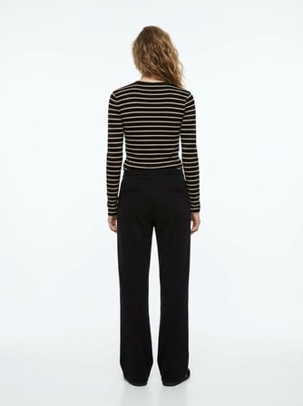 Slim Fit Çizgili Bisiklet Yaka Siyah Sweatshırt