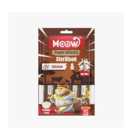 Moow Tavuklu Keçi Sütlü 12gr x 6 Adet Sterilised Kedi Krema Ödülü