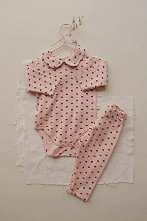 Kalp Baskılı Bebe Yaka Alt Üst Takım