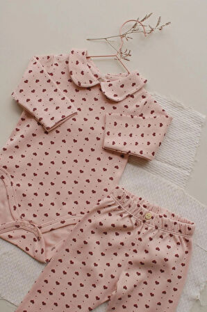 Kalp Baskılı Bebe Yaka Alt Üst Takım