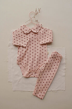 Kalp Baskılı Bebe Yaka Alt Üst Takım