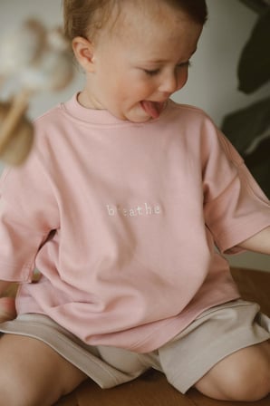 Pembe Bisiklet Yaka Oversize T-shirt Bebek - Çocuk