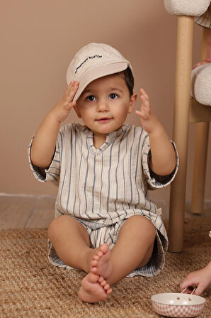 İndigo Çizgili Şort Takım