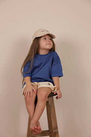 İndigo Nakışlı Oversize T-shirt