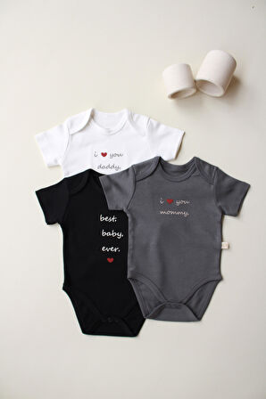 3lü Nakışlı Kısa Kollu Çıt Çıtlı Body Zıbın Model 7