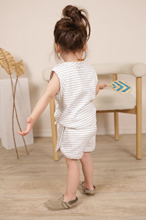 İndigo Çizgili Atlet Şort Takım