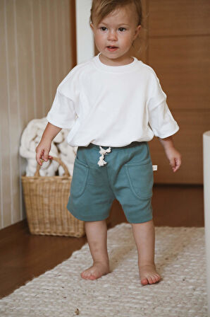 Yeşil Basic Cepli Çocuk Şort