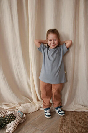 Açık Gri Nakışlı Oversize T-shirt