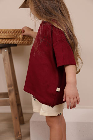 Bordo Nakışlı Oversize T-shirt