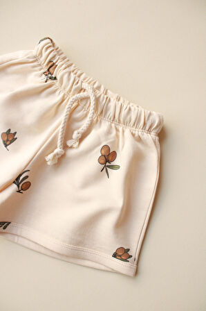 Zeytin Baskılı Bağcıklı Şort