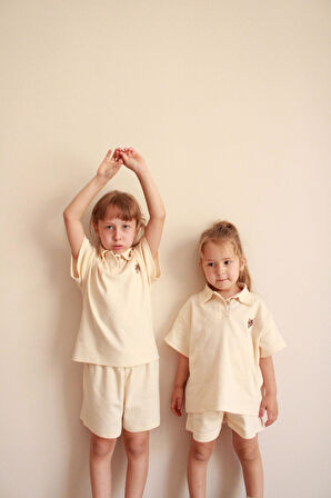 Koza Nakışlı Polo Yaka Şortlu Takım